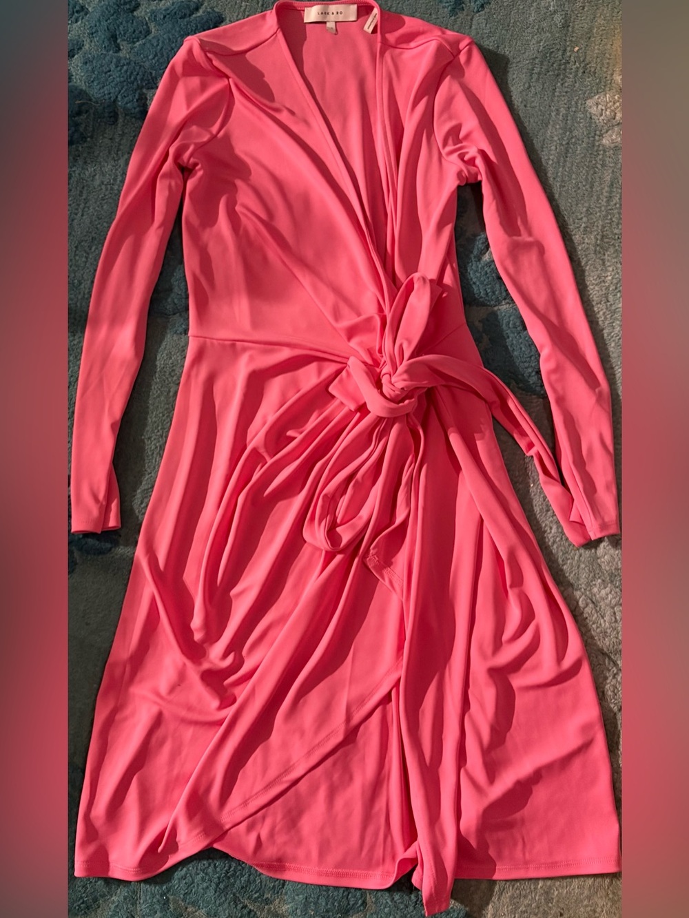 Lark & Ro Long-Sleeve Knot Front Dress in Bright Pink